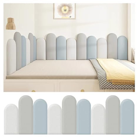 Wzmazingly 3D Wandpaneele Bett Kopfteil, Selbstklebend Polsterpaneel Kopfteil Dicken Tatami Kinderzimmer Anti-Kollision Wandkissen für Schlafzimmer Spielzimmer(Grey,245x50cm)