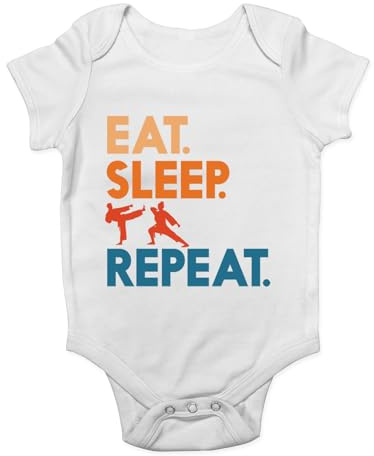 Shopagift Eat Sleep Martial Arts Baby Vest Karate Taekwondo Kung Fu Bodysuit Boys Girls