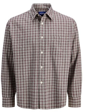 JACK & JONES Oversized Check Shirt LS Pls Jormeadows-Camiseta de Cuadros de Gran tamaño, Tibetan Red, 4XL Hombres