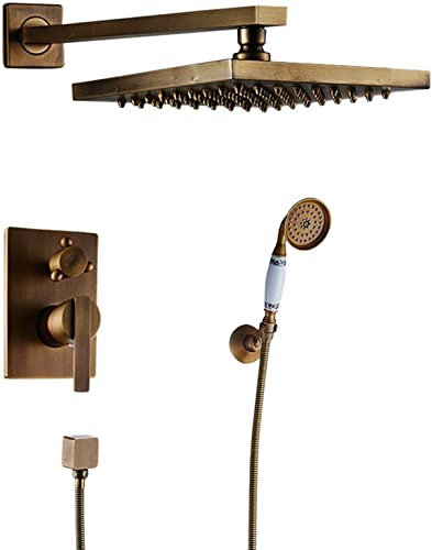 WOTZOV Sistema de Ducha Juego de grifería de Ducha empotrada Juego Combinado de Ducha con Acabado Cepillado de latón Vintage con Cabezal de Ducha Tipo Lluvia de 20 cm y duc