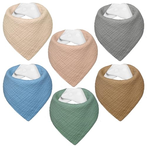 IKWOLETI Musselin Lätzchen Baby Dreieckstuch Baby Halstuch Baby für Junge und Mädchen, Hochgradig Saugfähig und Verstellbar, 6 Stück