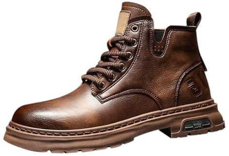 Bottines d'hiver pour homme - Doublées - En cuir - Rembourrées - Imperméables - Antidérapantes - Chaudes - Bottes d'hiver hautes - Tige courte - Bottes d'hiver - Bottes de randonnée, marron, 42 EU