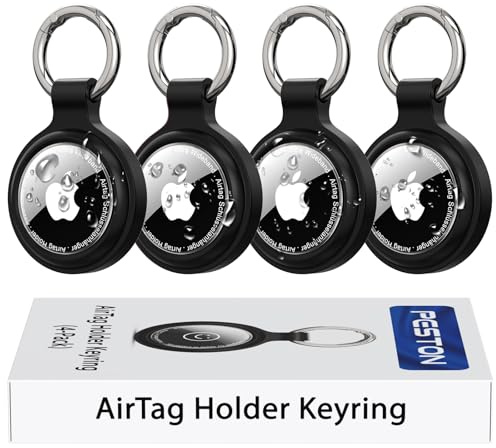 PESTON AirTag Nyckelring, 4-pack IP67 Hållare för Apple AirTag 1 och 2 | AirTag fodral i silikon och transparent TPU; IP67-design; zinklegerad ring; nycklar, bagage, husdjur; AirTag ingår inte