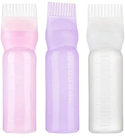 Reflimand 3PCS Root Comb Applicator Bottle, Hair Oil Applicator Bottle, Hair Dye Applicators Brush with Graduated Scale, Color Applicators Bottles for Hairs Root Comb, Pink+White+Purple