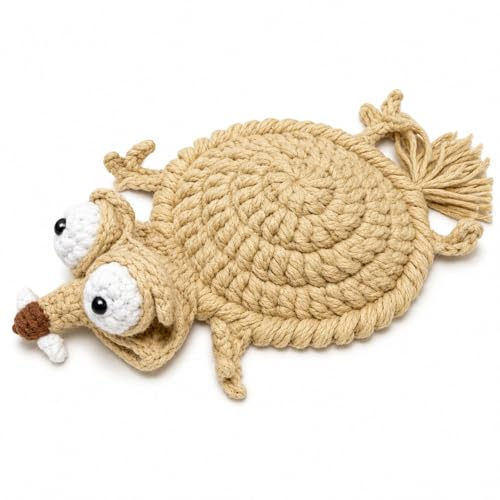Divertidos posavasos de punto para bebidas, posavasos hechos a mano, diseño de animales de ganchillo, para mesa de café, escritorio, tapete absorbente para protección de mesa, ardilla