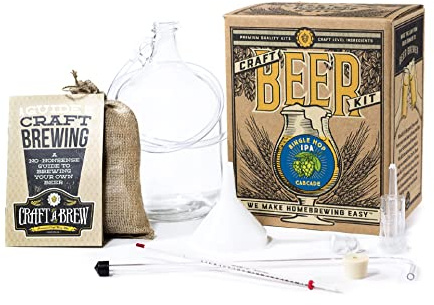 Craft A Brew IPA de un solo salto (cascada); Kit para hacer cerveza; Haz tu propia cerveza artesanal; Equipos y Suministros Completos; Kit de elaboración de cerveza casera de inicio; 1 galón
