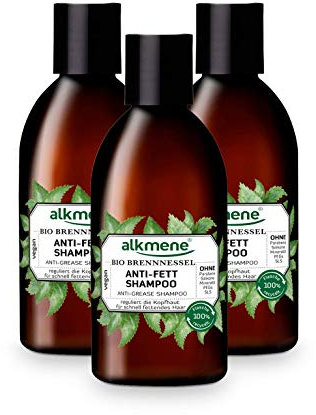 alkmene Anti Fett Shampoo mit Bio Brennnessel - Haarshampoo für fettige Haare - veganes Shampoo ohne Silikon, Parabene, Mineralöl, SLS & SLES - Haarpflege im 3er Vorteilspack (3x 250 ml)