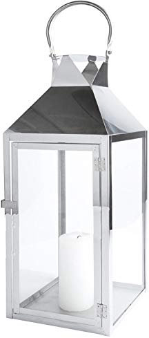 Mojawo Lanterna da giardino XXL di lusso, in acciaio inox, portacandela antivento, in vetro, altezza 54 cm, colore argento