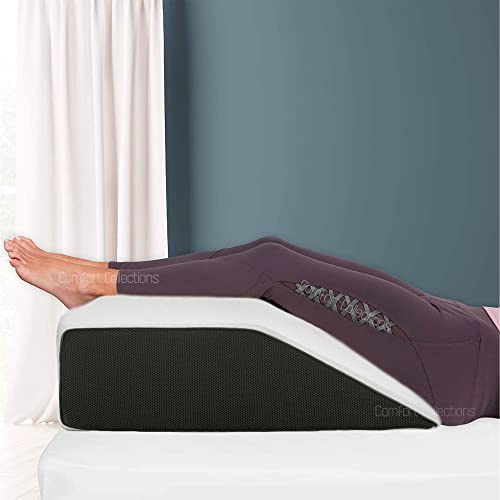 Comfort Collections Leg Rest Wedge Pillow - Memory Foam Clinical Therapeutic Grade Post Surgery Bed Rest Recovery Leg Back Hip Pain Circulation Elevating Leg Pillow COLOUR: White Black