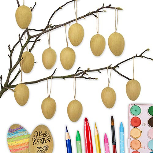 12 braune Ostereier aus Pappmaché | Klassische Osterdekoration für Zweige und Ostergestecke | Eier zum Bemalen und Beschriften 4x6 cm | Ostern