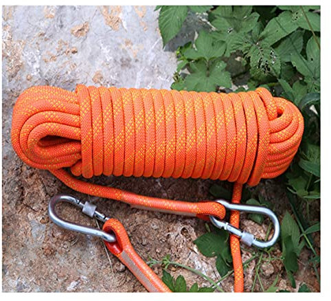 QHY Corde D’Escalade en Rappel Auxiliaire en Polyester/Nylon avec Mousqueton À Verrouillage Corde De Survie À Usages Multiples Et Ultra-résistante 8mm (Color : Orange, Size : 20m*8mm)
