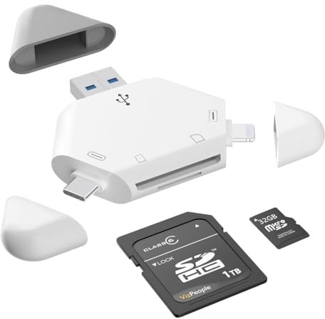 SD-Kartenleser, 3-in-1-Speicherkartenleser für iPhone/iPad, USB-C- und USB-A-Geräte, Kamerakartenadapter, Wildkamera-Viewer, kompatibel mit Windows, Mac OS, Linux, Android Plug&Play, unterstützt SD/TF