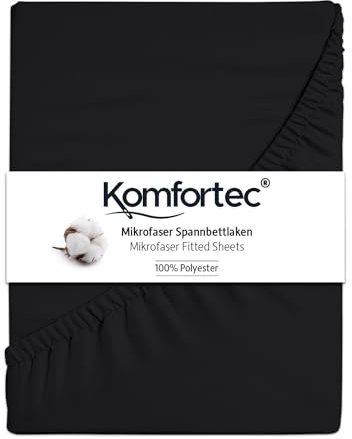 Komfortec Mikrofaser Spannbettlaken 140x200 cm – Weiches Spannbetttuch mit Rundumgummi – Fitted Sheet für Matratzen bis 30 cm – Schwarz – Oeko-Tex – Pflegeleicht & Hautfreundlich – 90g/m²