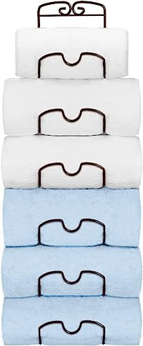 Wall Mounted Towel Rack, Metal Hanging Towel Holder with 6 Compartments, Bathroom Practical Towel Storage Rail, Bronze