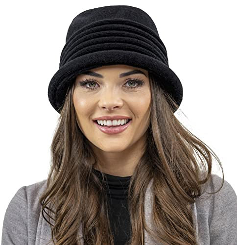 VIVISENCE Damen Winter Hut Mit Klassischem Stil Herbst Warme Strickmütze Garn Mit Wolle Perfekte Passform Wintermütze Für Frauen Ideal Für Kalte Tage Modell 7045, Schwarz,Einheitsgröße