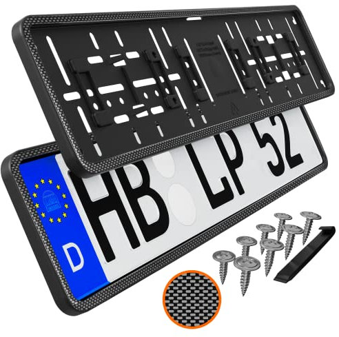 Kennzeichenhalter gleichbleibender Rahmen Nummernschildhalterung Auto Kennzeichenhalterung in Carbon Optik Nummernschildhalter Kfz Kennzeichen Halterung Autokennzeichen 2 Stück