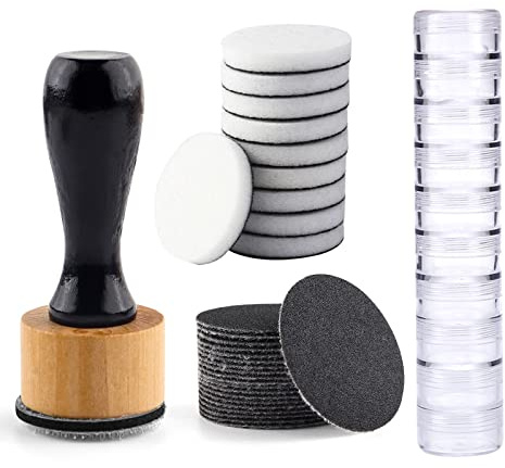 Briartw 41 PCS,Mini Ink Blending Tool,10pcs Flat Foams,20pcs Sanding Disks and 10pcs Round Stackable Jars Set,Medium-Grit Sandpaper Provides The Ideal Friction to Work On Cardstock, Chipboard, Wood