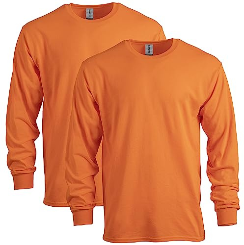 Gildan Unisex Adult Heavy Cotton Long Sleeve T-Shirt, Style G5400, 2-Pack, Safety Orange, X-Large US