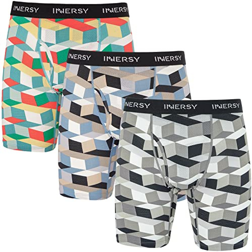 INNERSY Boxer Long Homme en Maille Léger Calecon Anti Frottement Lot de 3 | Calecons Hommes Ouverte, Sous-vêtement Polyamide Élastique, Calson Séchage Rapide Doux, Sans Étiquette, Sport et Quotidien
