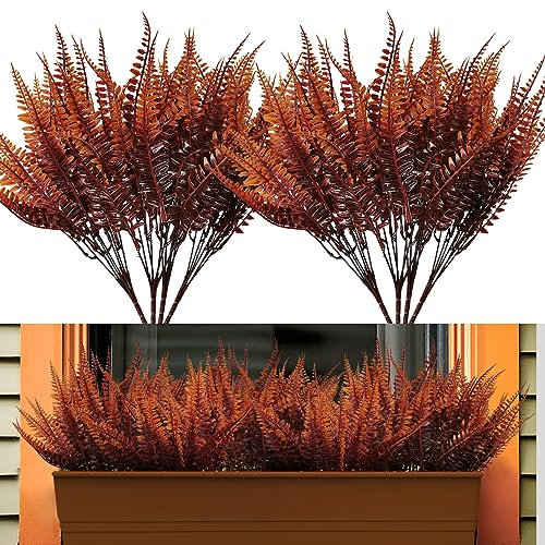 SNAILGARDEN - Plantas de helecho sintético de otoño, 8 piezas de plantas artificiales de helecho Boston, plantas artificiales de plástico para exteriores, arbustos verdes para porche delantero,