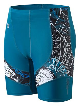 HUGE SPORTS Herren Jammer Schwimmhose Lang Badehose Eng Badeanzug Schwimmen (Adler Blau,M)