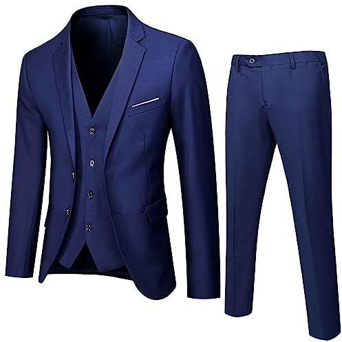 Traje para Hombre Boda 3 Piezas Slim Fit Trajes de Esmoquin Un botón Color sólido Chaqueta Formal Chaleco y Pantalones Ajustado Moderno Tallas Grandes Colores Sólidos para Negocios Boda