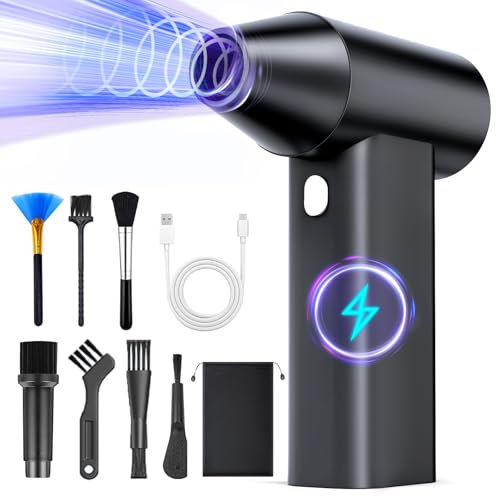 Compressed Air Duster- Mini Blower 3-SpeedAdjustable High-Speed Aluminum Alloy HairDryer,150000RPMElectric Air Duster Blower with Flashlight functionality dusters for Cleaning-Jet Dry Blower-Black
