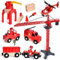 BuzzoXerex Feuerwehr Spielzeug, Feuerwehrauto Holz Kinder 17Pcs Feuerwehr Spielzeug Spielzeug Fire Trucks mit Portalkran, Hubschrauber, Geländewagen für 3 4 5 6 Jahre Junge