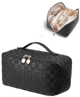 Lidxfeo Reise Makeup Bag, Tragbare Kosmetiktasche Damen, Schminktasche Groß Kapazitä, Cosmetic Organizer Kulturtasche mit Reißverschluss, Geeignet als Geschenk für Mädchen und Mütter (Schwarz)