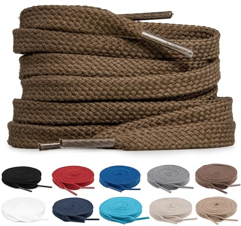 TULMERO Lot de 2 paires de lacets 100 % coton – Lacets plats pour baskets – Largeur : 8 mm – Lacets de rechange pour chaussures de sport, kaki, 120