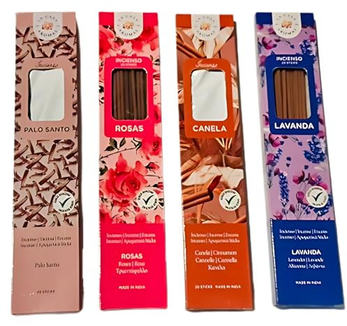 Pack 80 Varillas Incienso Natural Orgánico sin Tóxicos – Aromas Espirituales para Meditación y Relajación | Rosa, Lavanda, Palo Santo, Canela – Larga Duración 50min – Incluye Bolsa Antihumedad