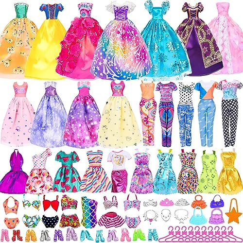 Les vêtements et accessoires de poupée de 29,2 cm comprennent 2 robes de princesse longues, 2 robes courtes, 2 hauts, 2 pantalons, 5 jupes, 2 bikinis et 31 accessoires de poupée (sans poupée)