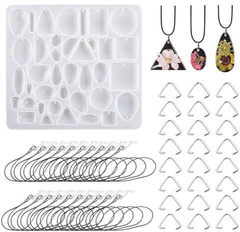 Bieiyhe Resin Gießharz Silikonform Schmuck,Epoxidharz Formen Schmuck,Harz Gießen Set Formen,Diy Kunstharz AnhäNger Bausatz,Silikon Schmuckherstellung,Resin Formen Set,20 Anhänger Lanyard und 24 Clip
