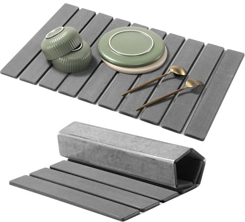 Tappetino scolapiatti, 60 x 40 cm, assorbe l'acqua, da cucina, pieghevole, per scolapiatti, per macchina da caffè, ad asciugatura rapida, per stoviglie (grigio scuro, 60 x 40 cm)