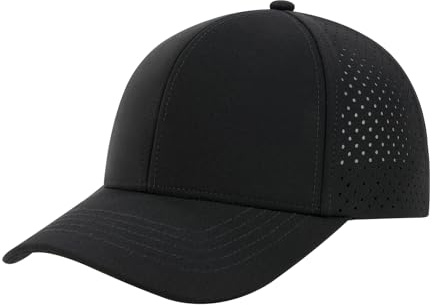 BOTVELA Men Baseball Cap Laser Cut Mesh Snapback Hat (Black)