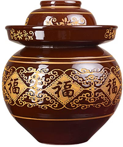 vaso di fermentazione. Vaso di decapaggio in vaso di coccio di fermentazione in ceramica tradizionale cinese cinese con coperchio a tenuta d'acqua, grandi contenitori in ceramica Kimchi addensati(5.5K