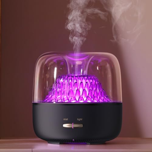 Liten eterisk oljediffusor för hemmet, stilig vulkan med bergsutsikt och färgrik belysning, 200 ml aromaterapi aromadiffusor, liten storlek för personligt skrivbord på kontor, sovrum, badrum