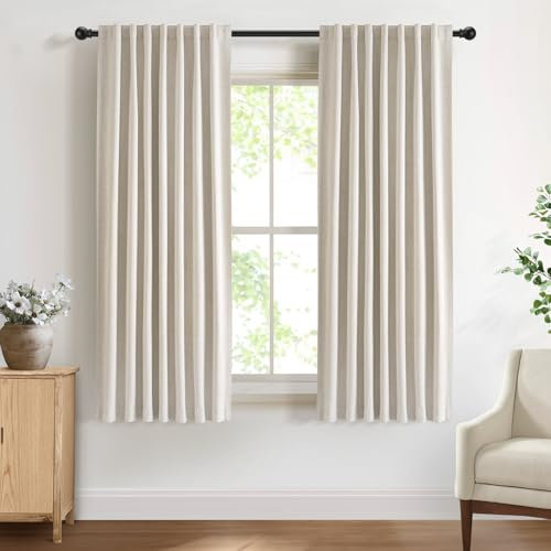 DEFYNEE 100% Blackout Curtains for Bedroom, 50x63 Inch Drop, Back Tab/Rod Pocket, Thermal Insulated Curtains with Coating Back Layers, for Room Darkening Privacy Protection, 2 Panels, Cream