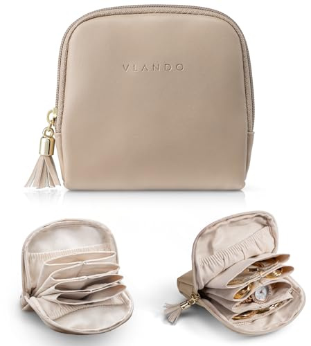 VLANDO Small Jewelry Travel Case,Gifts for Women,Jewelry Pouch Bags with Zipper,Velvet Jewelry Organizer Storage Bag for Bracelet Rings Earring-Toffee