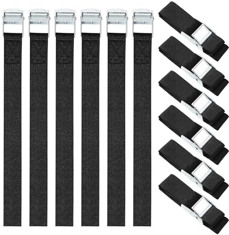 12 Cinghie di Fissaggio Impostato,cinghie a cricchetto zinco,25mm x 0.5 m Cinghie di Tensione,Economico e pratico,DIN EN 12195-2 per motociclette,furgoni,camion con carico fisso(nero)