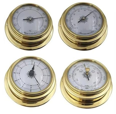 Fangxuee Väggmonterat väderstationsset med barometer, klocka, termometer och hygrometer i mässing för fodral.