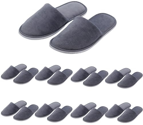 8 paires de pantoufles grises pour hôtel avec semelle épaisse de 7 mm, réutilisables, antidérapantes, lavables en machine pour femmes et hommes