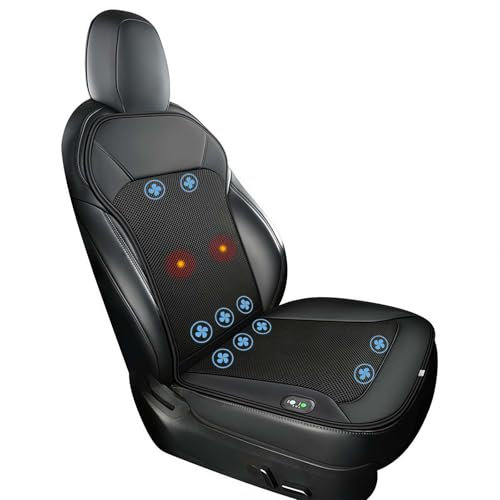 Pessrrtewg Coprisedile per auto con raffreddamento estivo 2025, per sedile anteriore, 12 V, ventilato, con massaggi, ventilato estivo, con 10 ventole, per auto, SUV, camion, misura universale