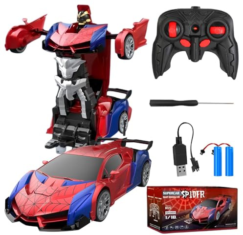 DAJASD Voiture Transformable en Robot, Télécommandée Robot, Transformable Voiture avec 360°Rotation Spider Jouet avec Piles, Lumières, Telecommand, pour Enfants Anniversaire Cadeaux de Noël