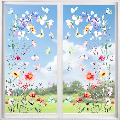 Fönsterbilder dubbelsidiga blommor fönsterbilder vår återanvändbara fönsterklistermärken självhäftande fönsterklistermärken dekoration vår sommar, 2 ark, 30 x 60 cm