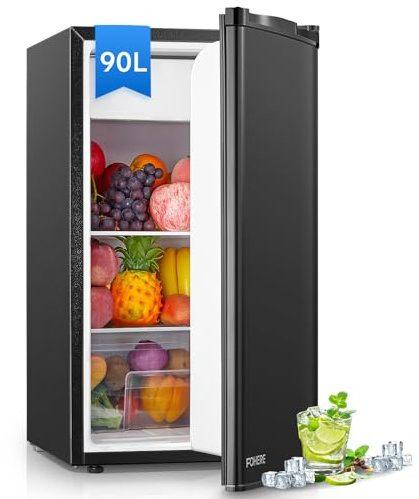 FOHERE 90L Kühlschrank mit Gefrierfach Klein & Gemüsefach | Ultra-Leiser Mini Kühlschrank für Schlafzimmer/Büro | 7-Stufen Thermostat, Energieeffizien | Schwarz
