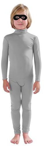Full Bodysuit Kids Dancewear Without Gloves and Socks Solid Color Spandex Zentai Child Unitard (Medium, Grey)