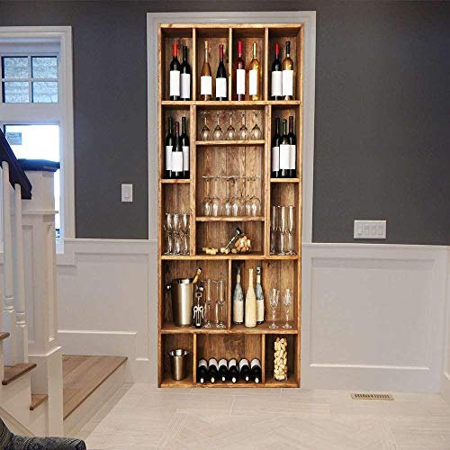 FCFLXJ Türtapete selbstklebend TürPoster Wein Weinschrank 77x200cm 3D Bewirken Fototapete Türfolie Poster Tapete Abnehmbar Wandtapete für Wohnzimmer Küche Schlafzimmer Tür-Aufkleber, Türbild