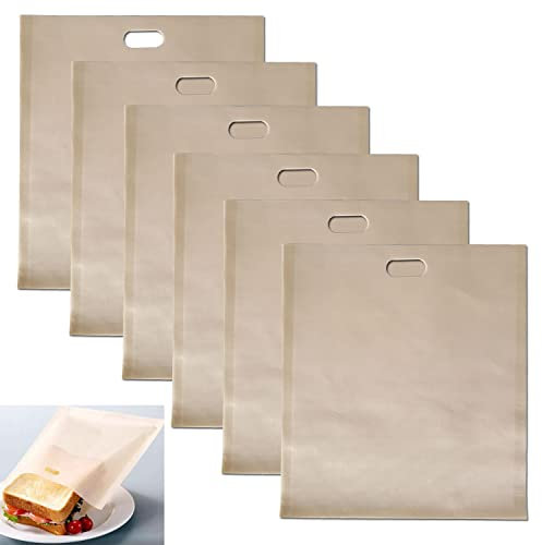 Toaster Beutel, Wiederverwendbar Toaster Bags 6 Stück, perfekt für Gegrillte Käse Sandwiches, FDA und LFGB zugelassene Teflon Toastertaschen in Premiumqualität für Gegrillten Käse, Pizza, Panini