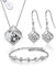 Crystalina Schmuckset Damen mit funkelnden Kristallen | Halskette und Ohrringe mit Zirkonia | Vergoldet oder Versilbert | Elegante & Originelle Geschenkidee für Frauen (Silber Weiß)